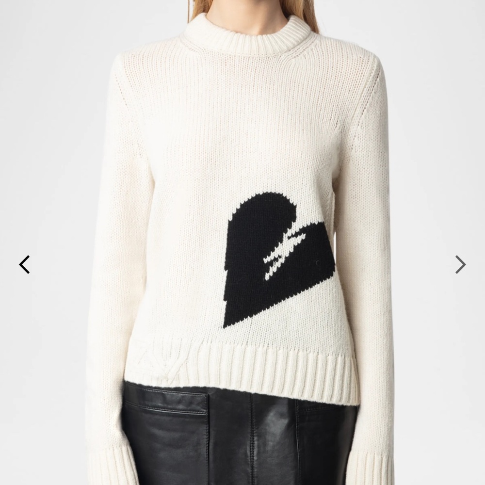 ZADIG & VOLTAIRE Cutie Merino Wool Crewneck Heart Sweater Sz S NWT $328 - Picture 4 of 5